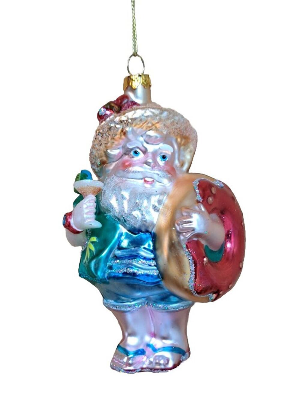 Santa w/ Donut Pool Float December Diamonds 79-81316 Glass 5" Christmas Ornament